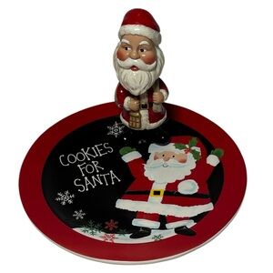 Santa Cookie Plate and Santa Bobble Head EUC